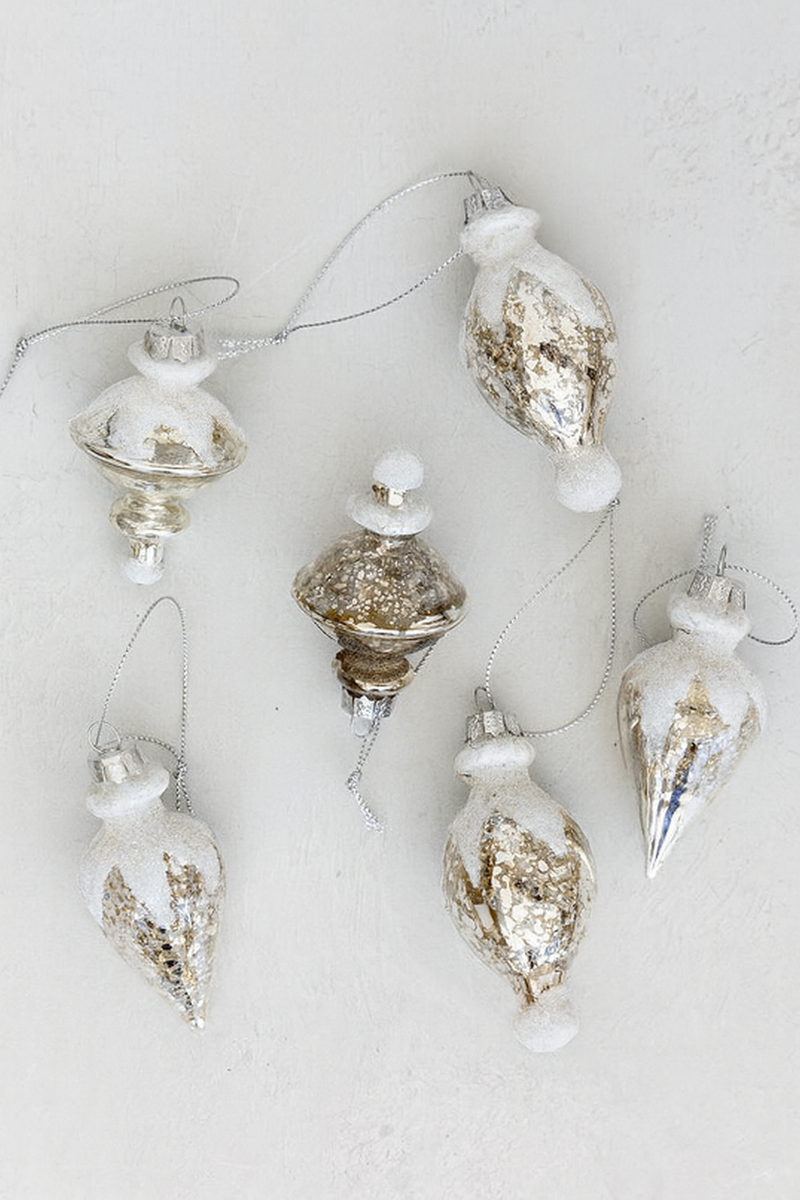 Antique Glitter Ornaments | Set of 6