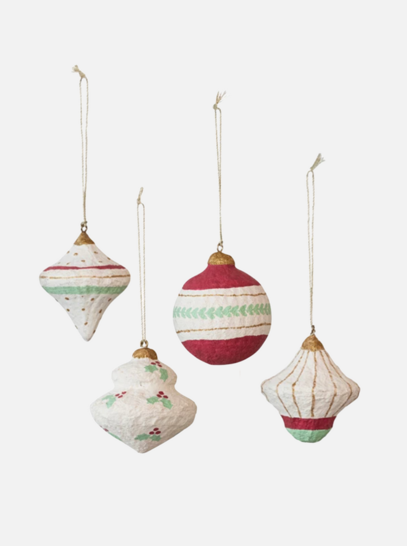 Paper Mache Ornaments | Set of 4
