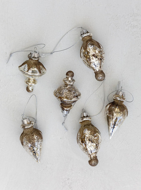 Antique Glitter Ornaments | Set of 6 - HJDCR0181 - OS